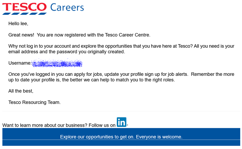 Email from Tesco